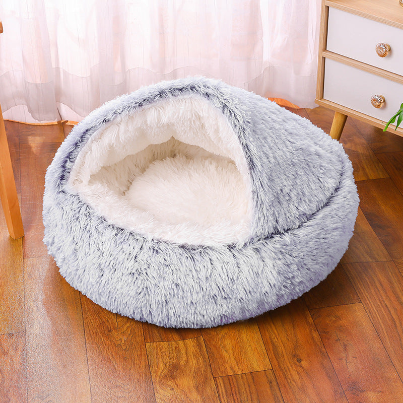 Deep Sleep Half-pack Semi-enclosed Dual-use Plush Round Pet Bed