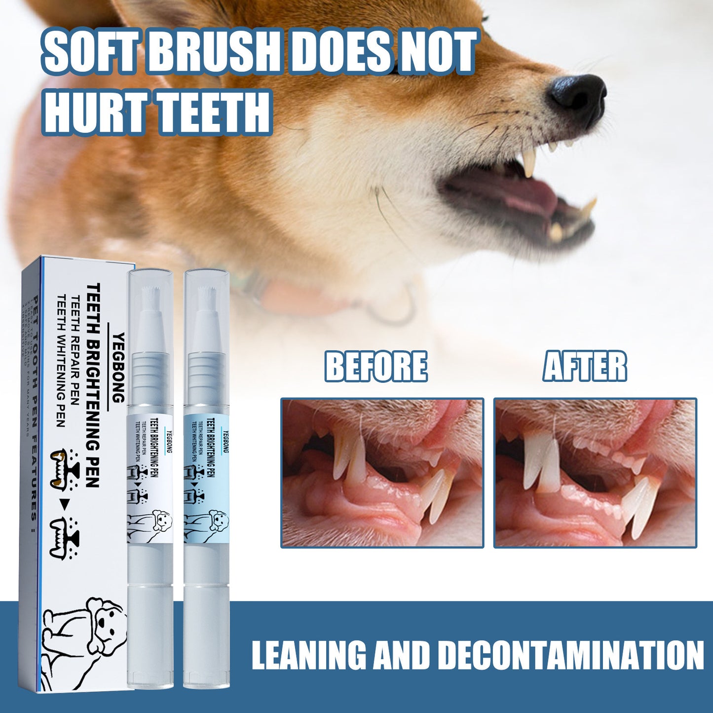 Stylo de blanchiment des dents Yegbong Pet pour chien et chat, antitartre