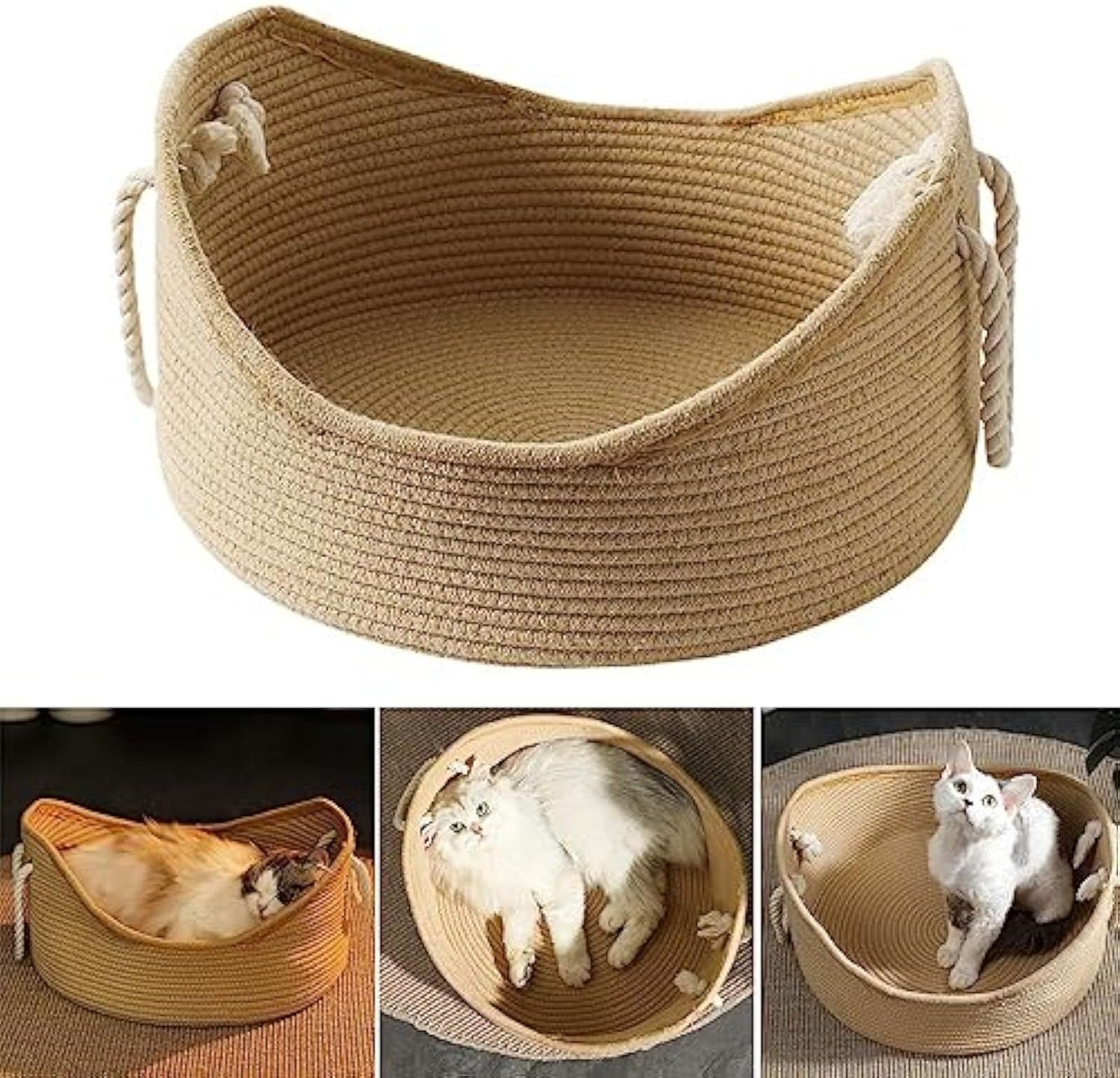 Cama de mimbre para gatos, cesta de cartón corrugado para rascar, cómoda casa tipo nido para gatos