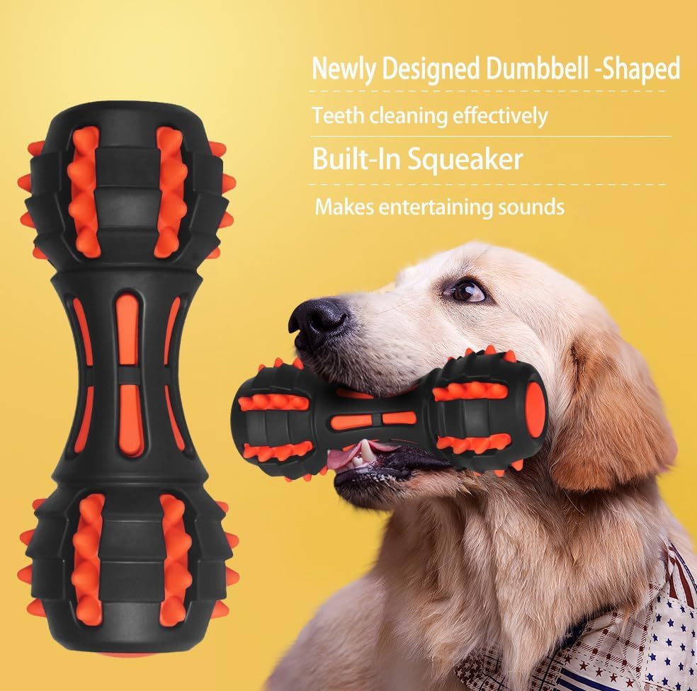 Juguetes chirriantes para perros para masticadores agresivos Juguetes chirriantes casi indestructibles para perros Juguetes para masticar para la dentición para razas medianas y grandes Juguete de goma duradero para perros con forma de mancuerna