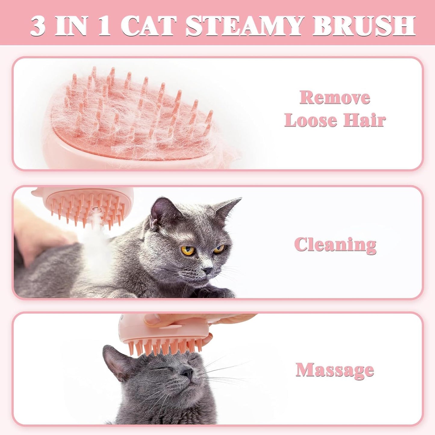 Whale Cat Steam Brush-3 In 1 Steamy Cat Brush, Rechargeable Steamy Pet Brush Self Cleaning Cat Groom Brush Silicone Spray Cat Steamer Brush For Massage, Pet Hair Removal Comb For Cats Dog