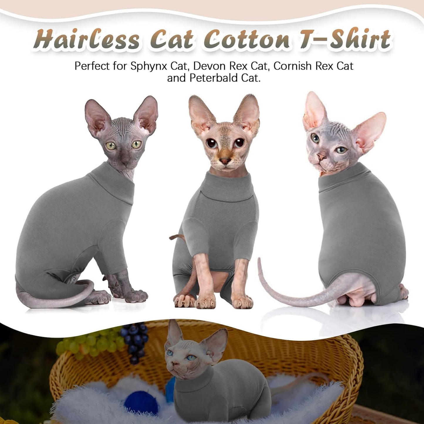 Sphynx Cats Sweater Turtleneck Hairless Cat Shirt Soft And Warm Kitten Clothes With Sleeves Pullover Pet Winter Pajamas Jumpsuit For Cat Puppy