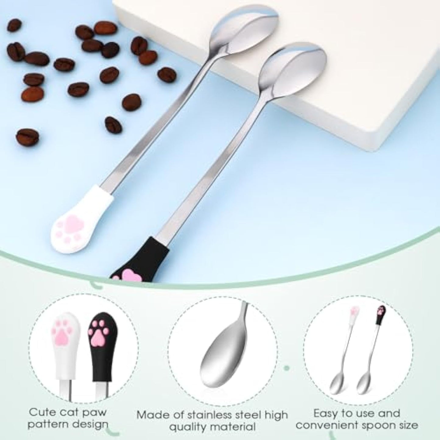 2 Pcs Dog Cat Spoon Pet Can Spoon Stainless Steel Cat Claw Spoon Cat Spoons For Wet Food Long Handle Cat Food Scoop Pet Feeder Spoon For Dog And Cat Food Can White And Black