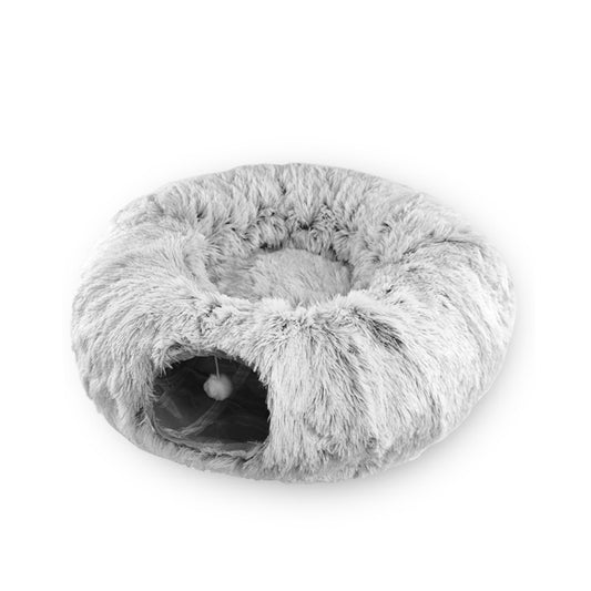 Cama túnel para gatos de interior, cueva para gatos Peekaboo con tapete de juego suave lavable, tubo peludo para gatos, gatitos, cachorros, conejos, color gris