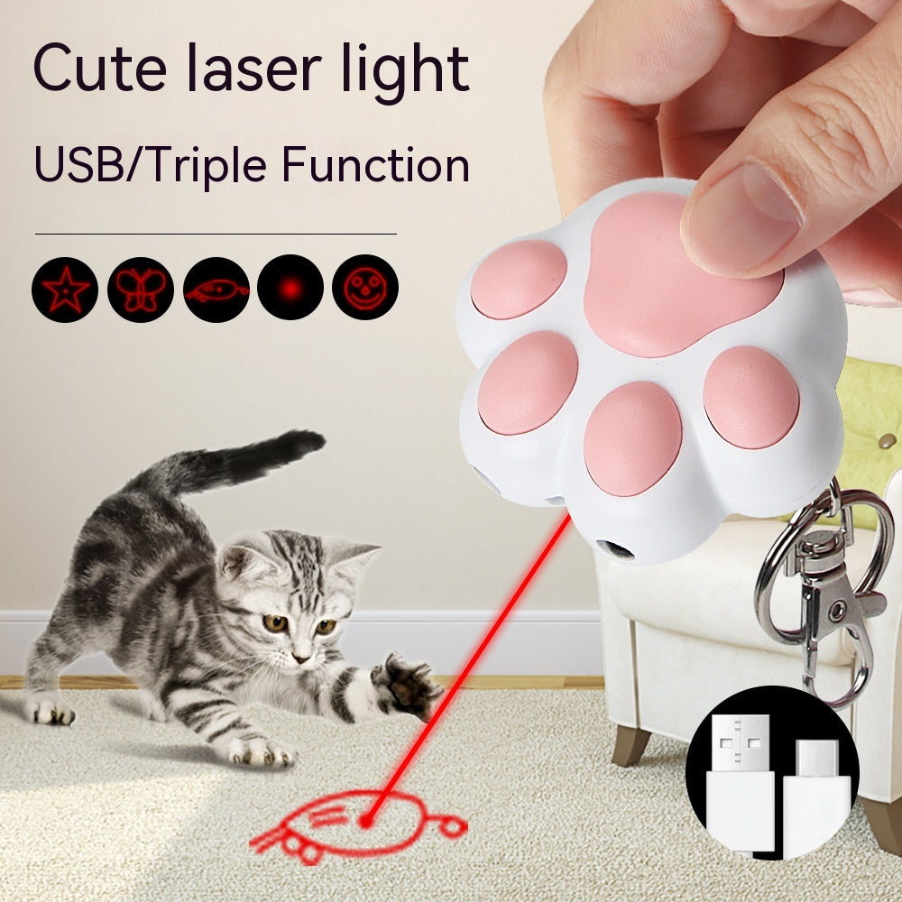 USB Charging Three Functions Cat's Paw Footprints Cute Cartoon Infrared Laser Pen Head Laser Toys