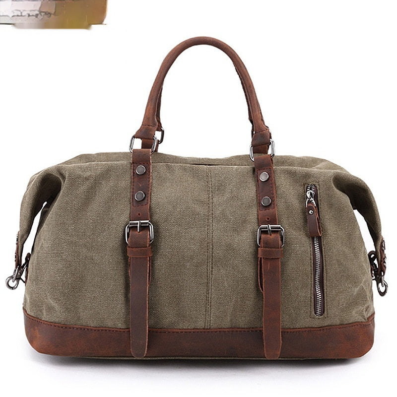 Canvas Traveling Crazy Horse Leather Casual Travel Messenger Shoulder Bag Large Capacity