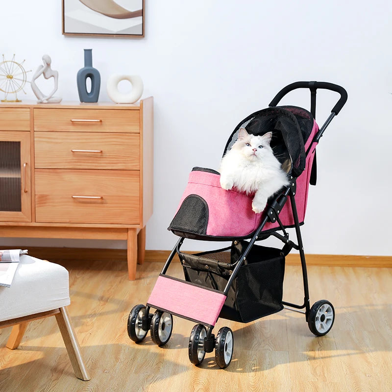 Cochecito portador estable para perros, cochecito para gatitos, carrito de bebé para cachorros y gatos al aire libre, cochecito para correr de gran espacio plegable ligero en 2 colores