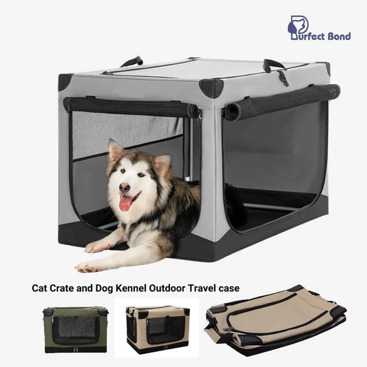 Cat Crate and Dog Kennel Outdoor Travel case 3-Door Folding Soft Dog Crate, Indoor & Outdoor Pet Home, Multiple Sizes and Colors Bed