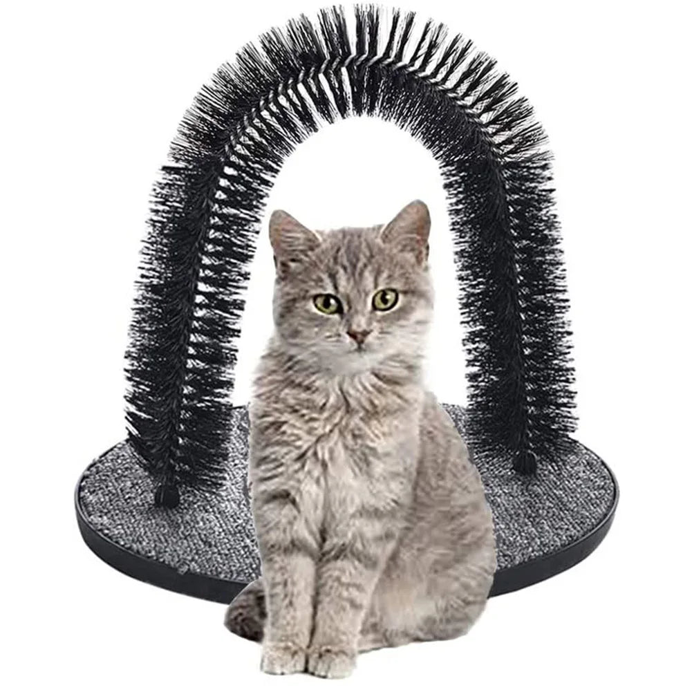 Arco para gato, autoafeitador y cepillo de masaje, almohadillas para rascar gatos, fijación actualizada con tornillos, juguetes rascadores para gatos, juguete para acicalar a gatitos