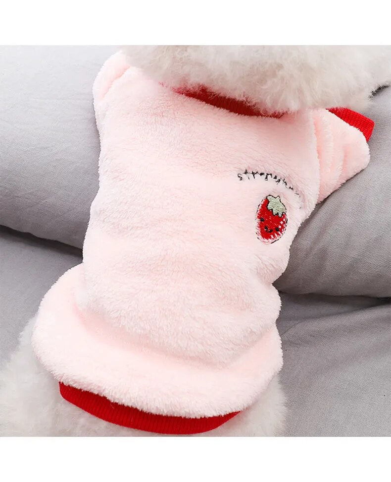 Warm Fleece Pet Clothes Cute Fruit Print Coat Small Medium Dog Cat Shirt Jacket Teddy French Bulldog Chihuahua Winter Outfit Fashion Style