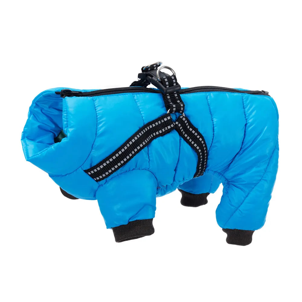 Monos para perros, chaqueta cálida y esponjosa de invierno para perros pequeños y medianos, abrigo impermeable con cremallera y arnés, ropa reflectante para perros