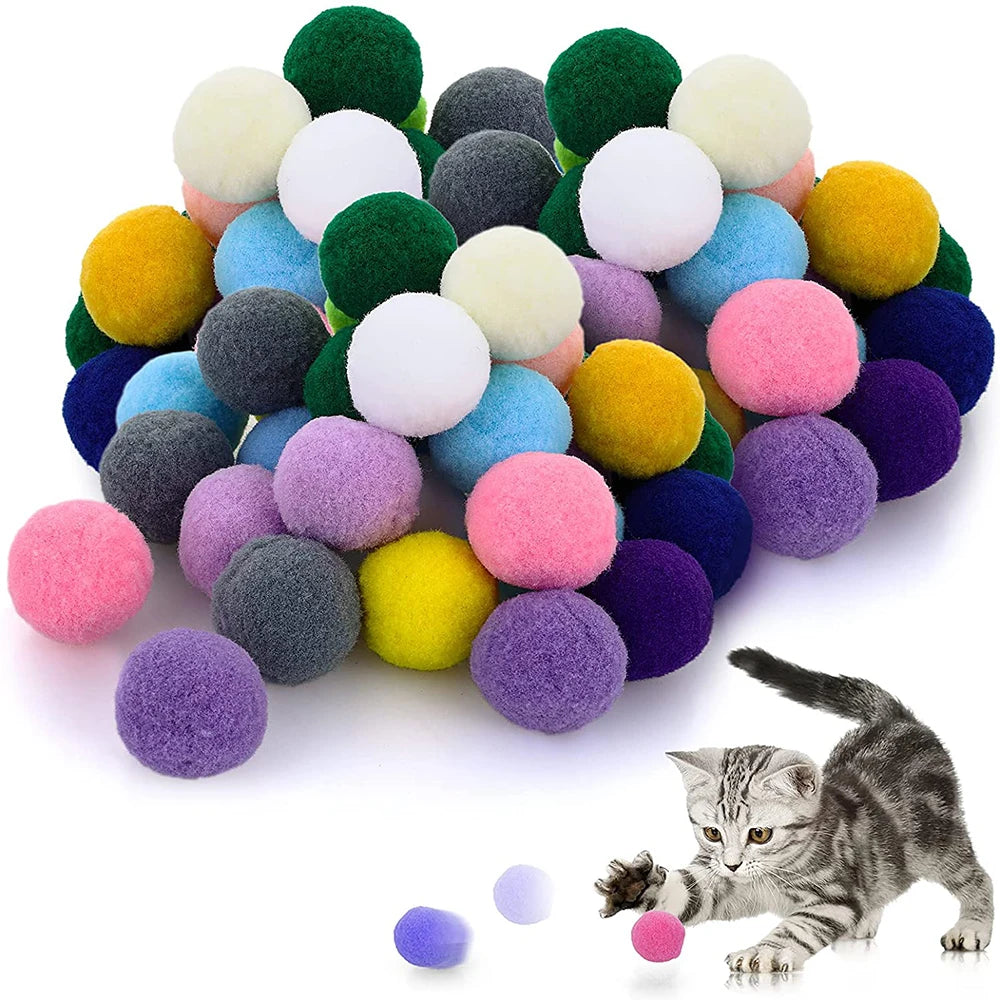 1000pcs Plush Ball Cat Toy Ball Interactive Funny Plush Creative Kitty Training Pet Cat Supplies Stretch Plush Ball Cat Pom Toys