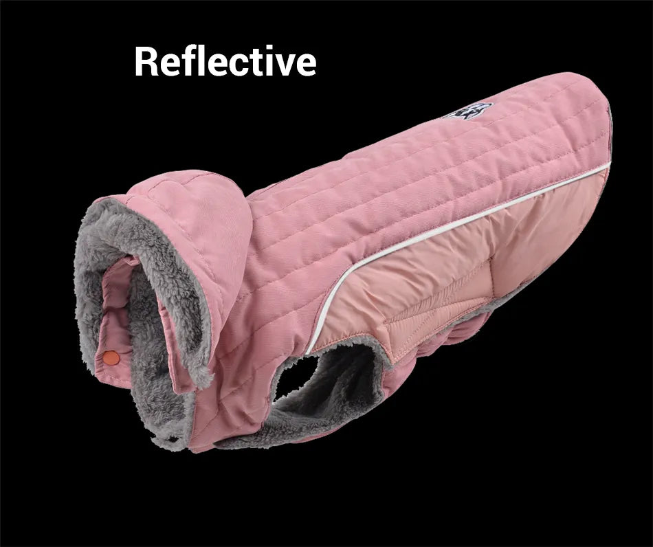 Ropa de invierno para perros Ropa gruesa de lana cálida para perros Chaqueta de invierno para perros Reflectante Ajustable Vientre Acolchado Abrigo para perros Capucha extraíble Estilo de moda