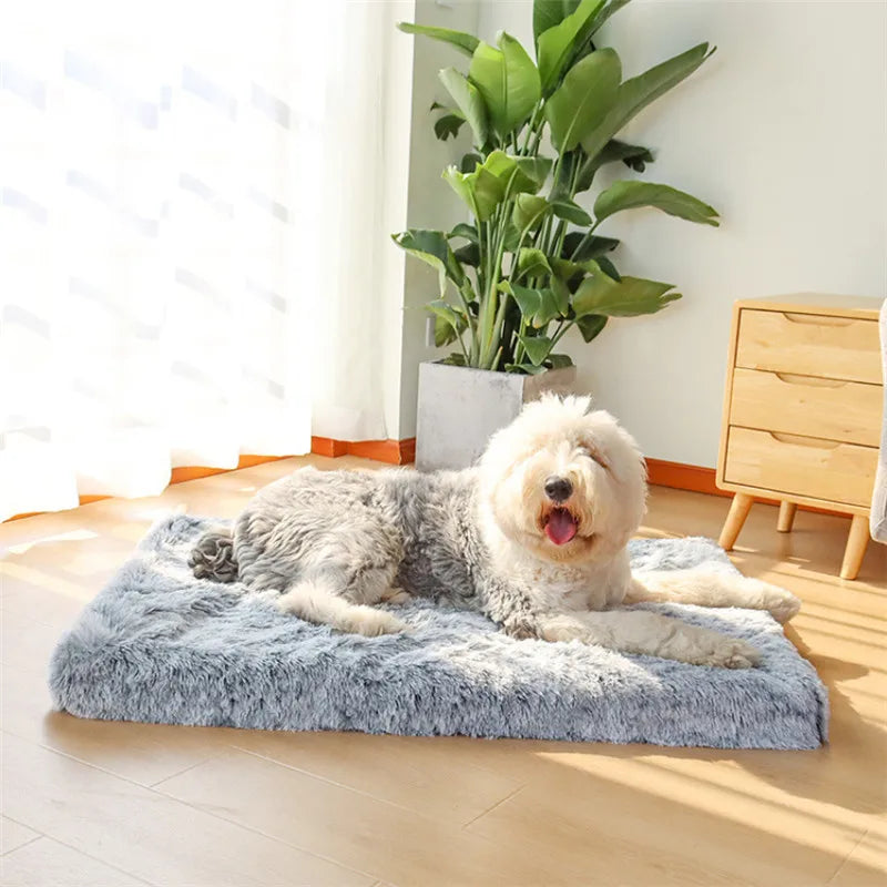 Cama para perros grandes de lujo de piel larga, cama para mascota de peluche, cojín de espuma viscoelástica 3D, colchón para mascotas para gatos y perros, cubierta extraíble