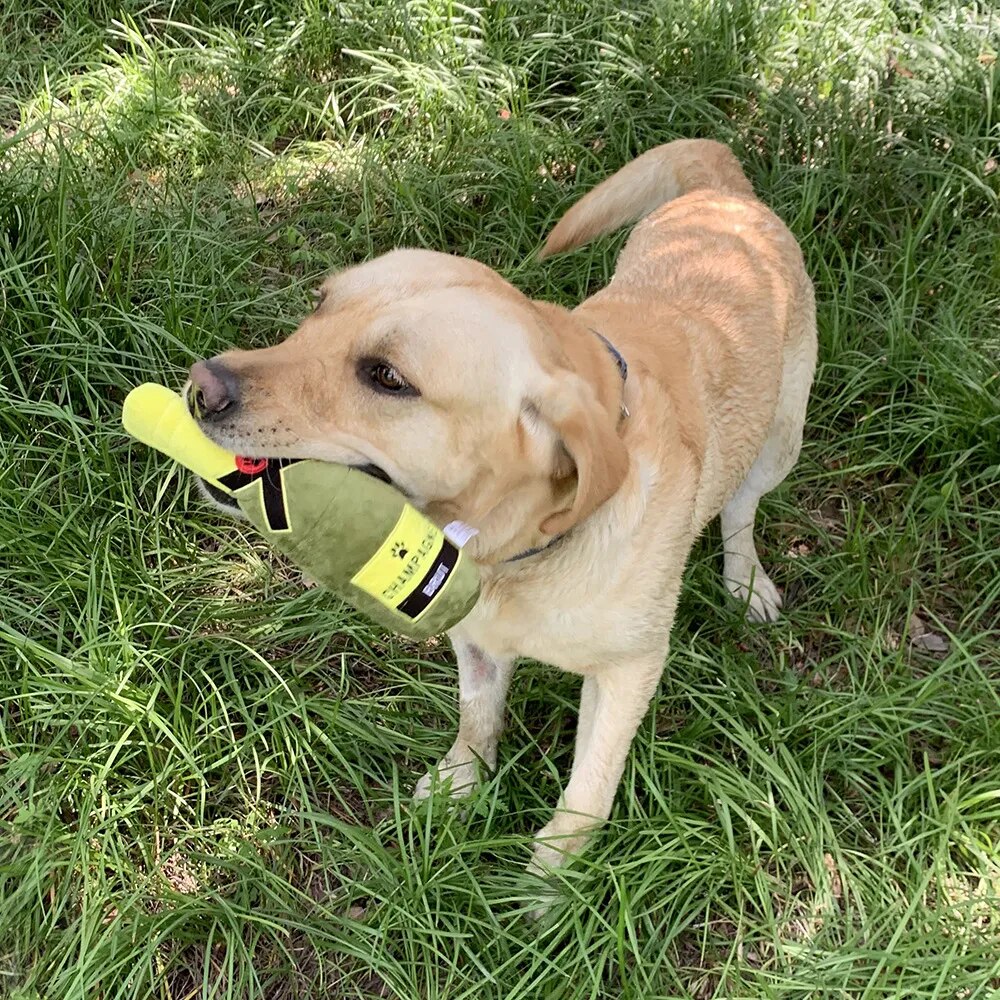 Juguetes creativos para perros, botella de vino para cóctel, juguete para mascotas, relleno de felpa con forma de comida de champán, juguete chirriante resistente a mordeduras, suministros para mascotas