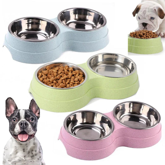 Double bols pour animaux de compagnie, distributeur d'eau et de nourriture pour chiens, en acier inoxydable, plat à boire pour animaux de compagnie, fournitures d'alimentation pour chat et chiot, accessoires pour petits chiens