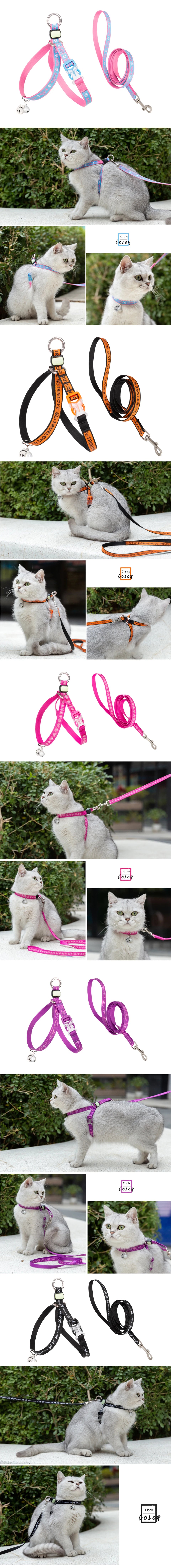 Arnés para gato mascota traje con correa correas con patrón Jacquard con accesorios de campanas reflectantes