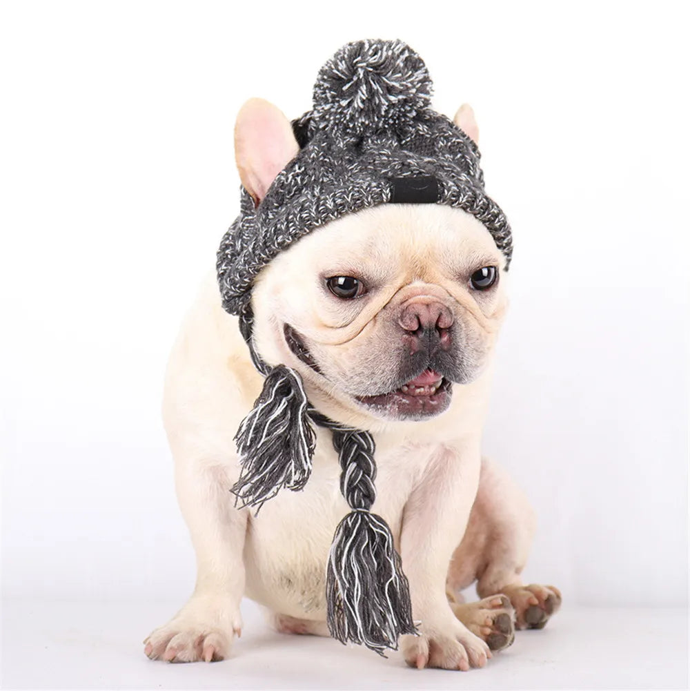 Gorro de Punto para Perros Gorro de Invierno cálido a Prueba de Viento para Perros con Orificios para las Orejas Gorro para Mascotas Ajustable Trenzado Gris Lindo Vestir Accesorios para Perros Estilo de Moda