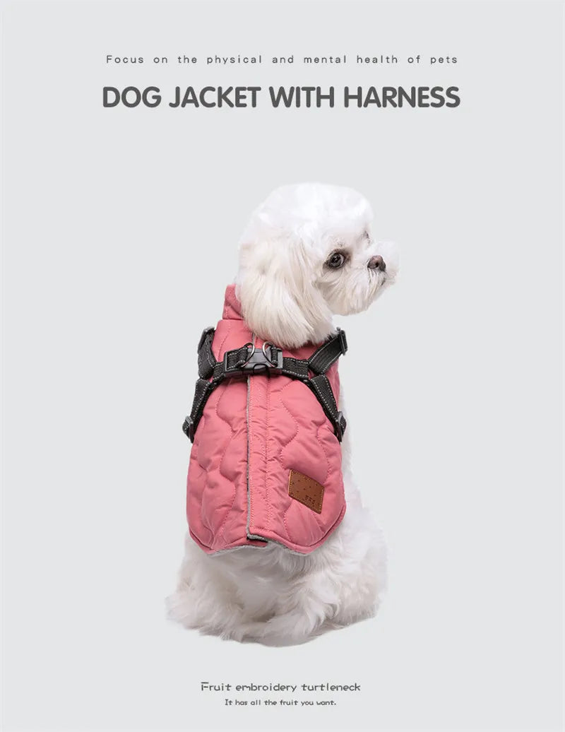 Winter Dog Jacket with Harness Warm Padded Soft Fleece-Lined Pet Dog Coat Vest Easy to Wear Dog Clothes for Small Dogs Safety Fashion Style