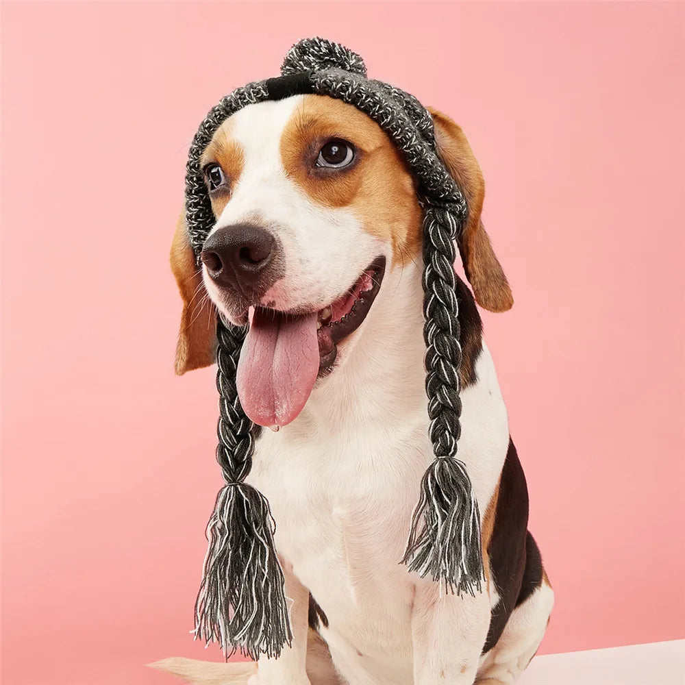 Gorro de Punto para Perros Gorro de Invierno cálido a Prueba de Viento para Perros con Orificios para las Orejas Gorro para Mascotas Ajustable Trenzado Gris Lindo Vestir Accesorios para Perros Estilo de Moda