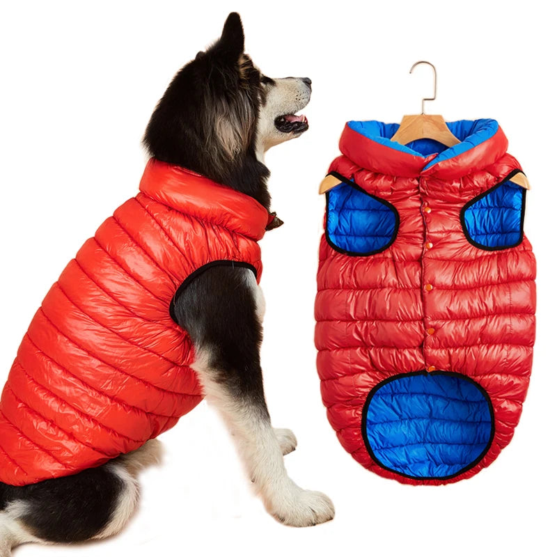 Waterproof Dog Clothes for Big Dogs Winter Reversible Pet Jacket Soft Padded Puffy Large Dog Down Jacket Light Weight Husky 5XL