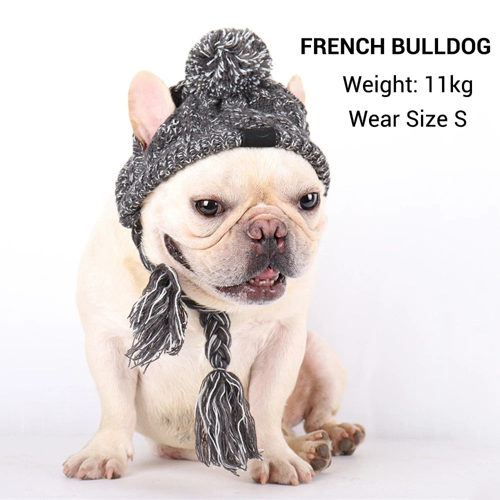 Gorro de Punto para Perros Gorro de Invierno cálido a Prueba de Viento para Perros con Orificios para las Orejas Gorro para Mascotas Ajustable Trenzado Gris Lindo Vestir Accesorios para Perros Estilo de Moda