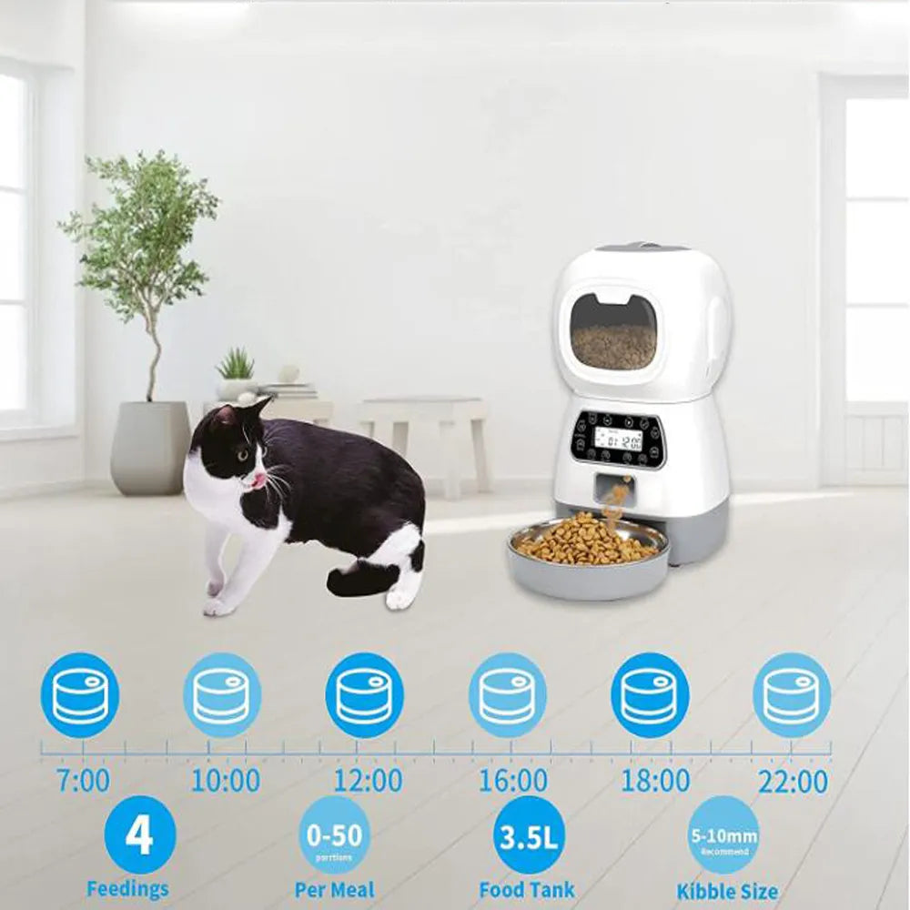 Alimentador automático de mascotas de 3,5l, dispensador de comida inteligente para gatos y perros, temporizador, tazón de acero inoxidable, alimentación automática para perros y gatos, suministros para mascotas