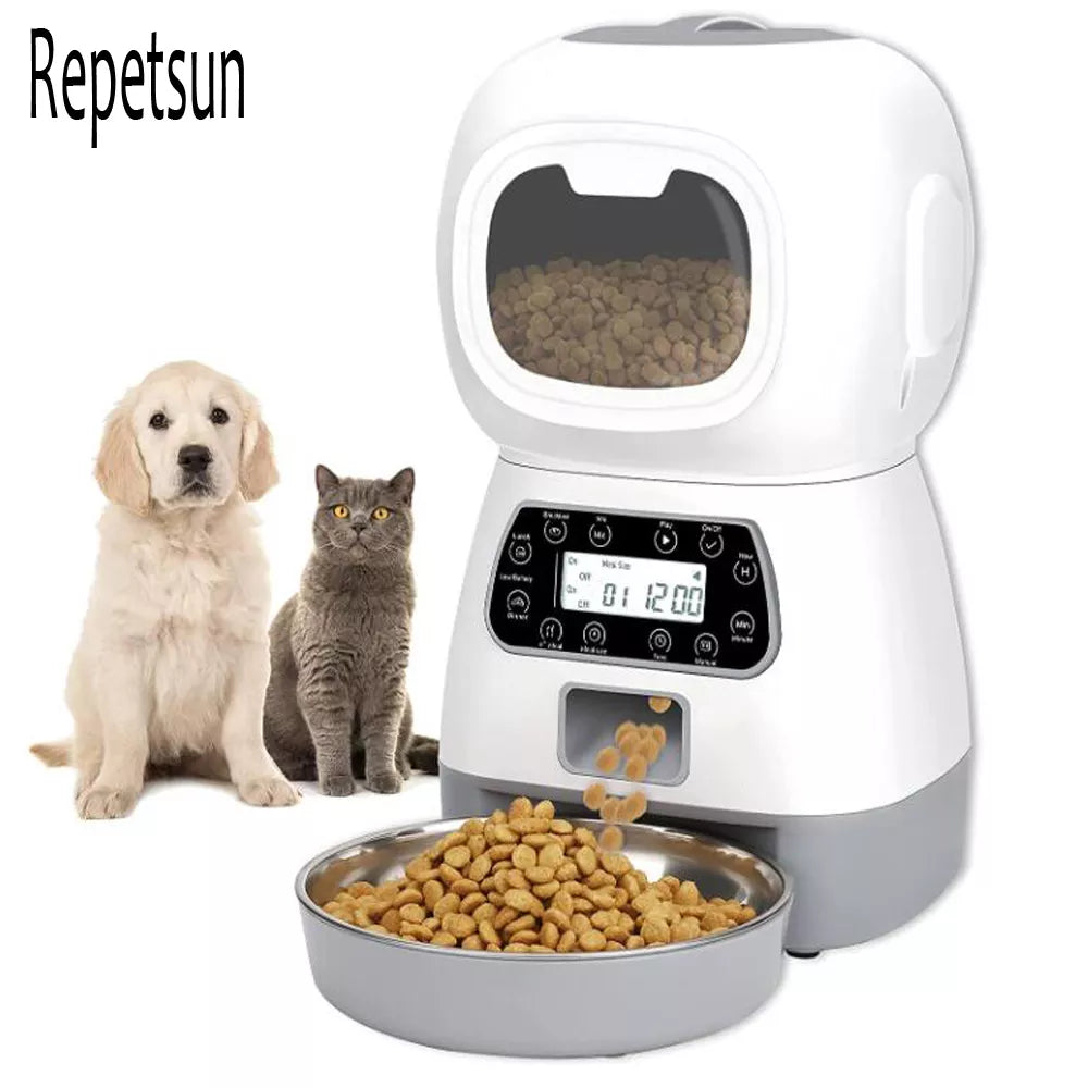 Alimentador automático de mascotas de 3,5l, dispensador de comida inteligente para gatos y perros, temporizador, tazón de acero inoxidable, alimentación automática para perros y gatos, suministros para mascotas