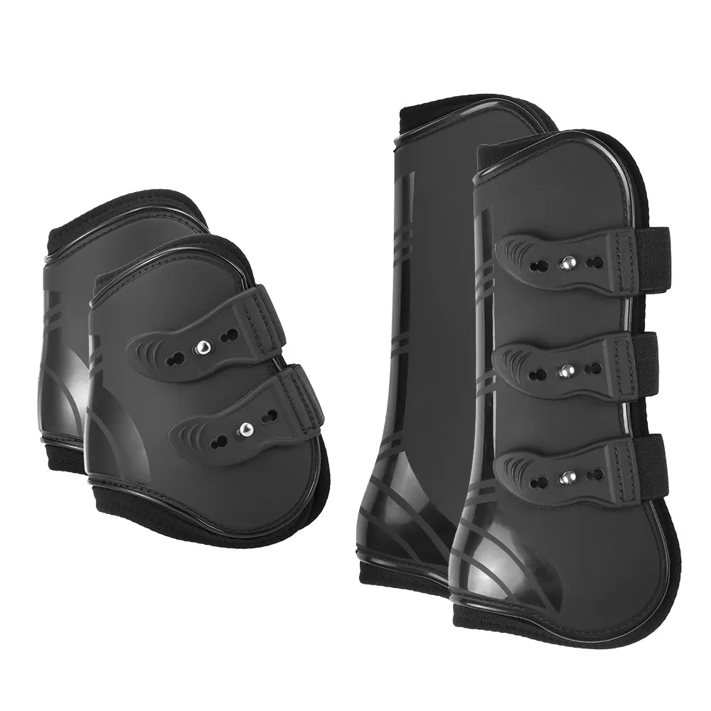 Botas de pata trasera delantera, botas de pata de caballo ajustables, protector de pierna trasera delantera ecuestre, protección de tendón, soporte de caballo, 2/4 Uds.