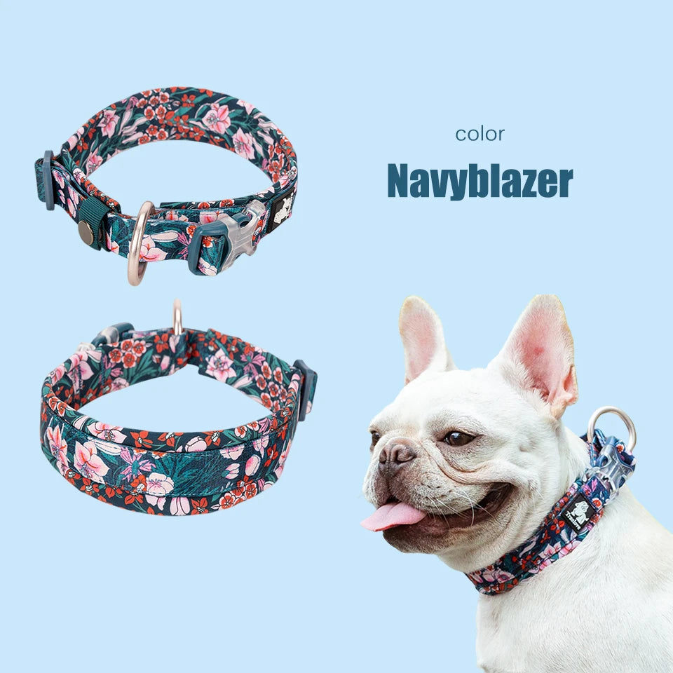 Pet Dog Collar with Three Adjustable Buckle Soft Comfortable Cotton Floral Pattern Resistant to Pull Accessories Fashion Style