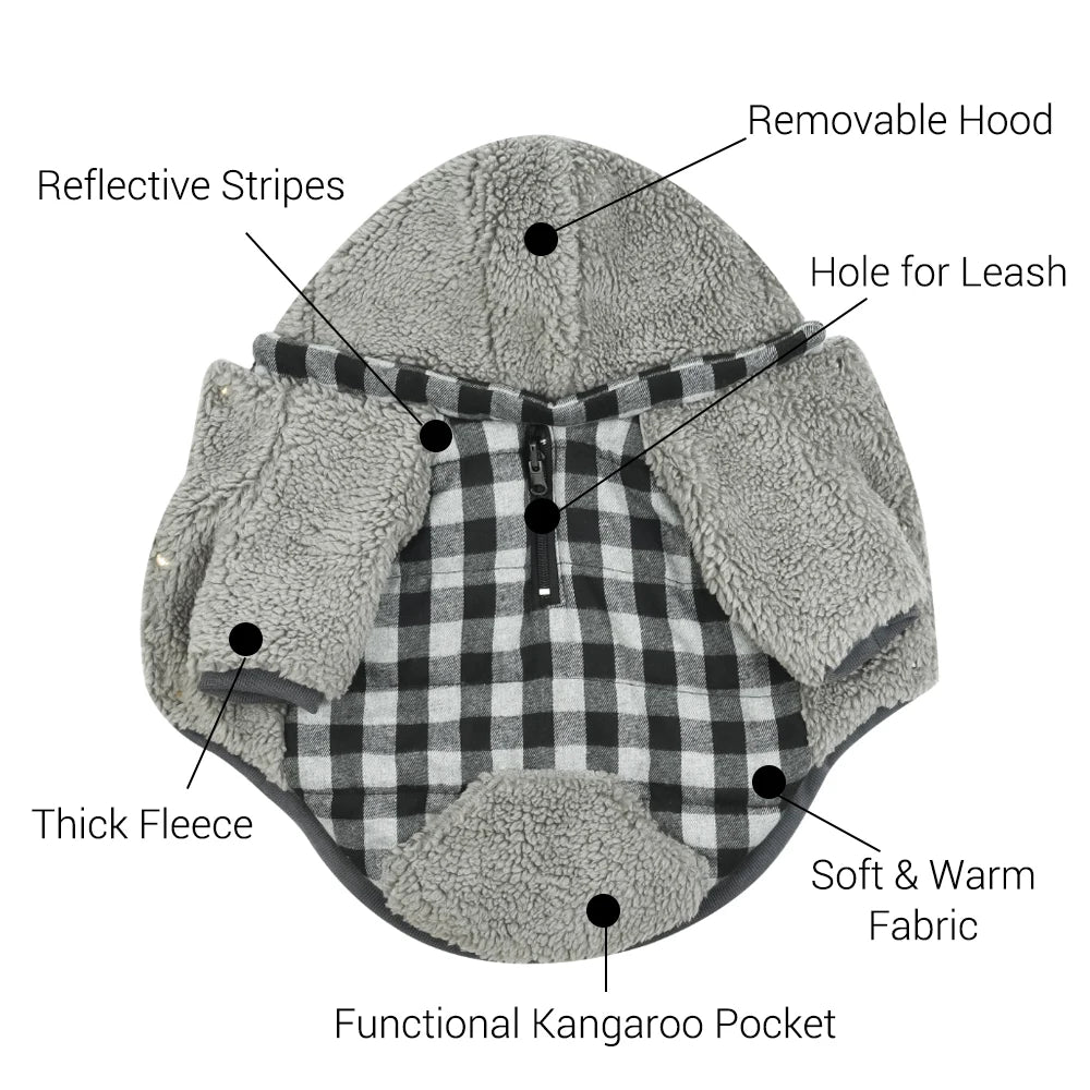 Ropa de invierno para perros Abrigos gruesos reversibles a cuadros para perros pequeños, medianos y grandes, ropa para mascotas súper suave y cálida con capucha extraíble, estilo de moda