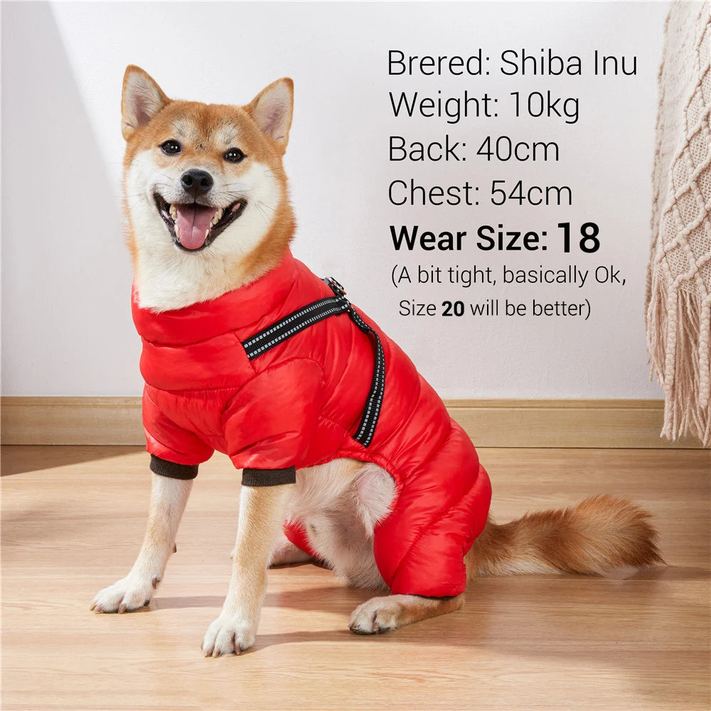 Monos para perros, chaqueta cálida y esponjosa de invierno para perros pequeños y medianos, abrigo impermeable con cremallera y arnés, ropa reflectante para perros