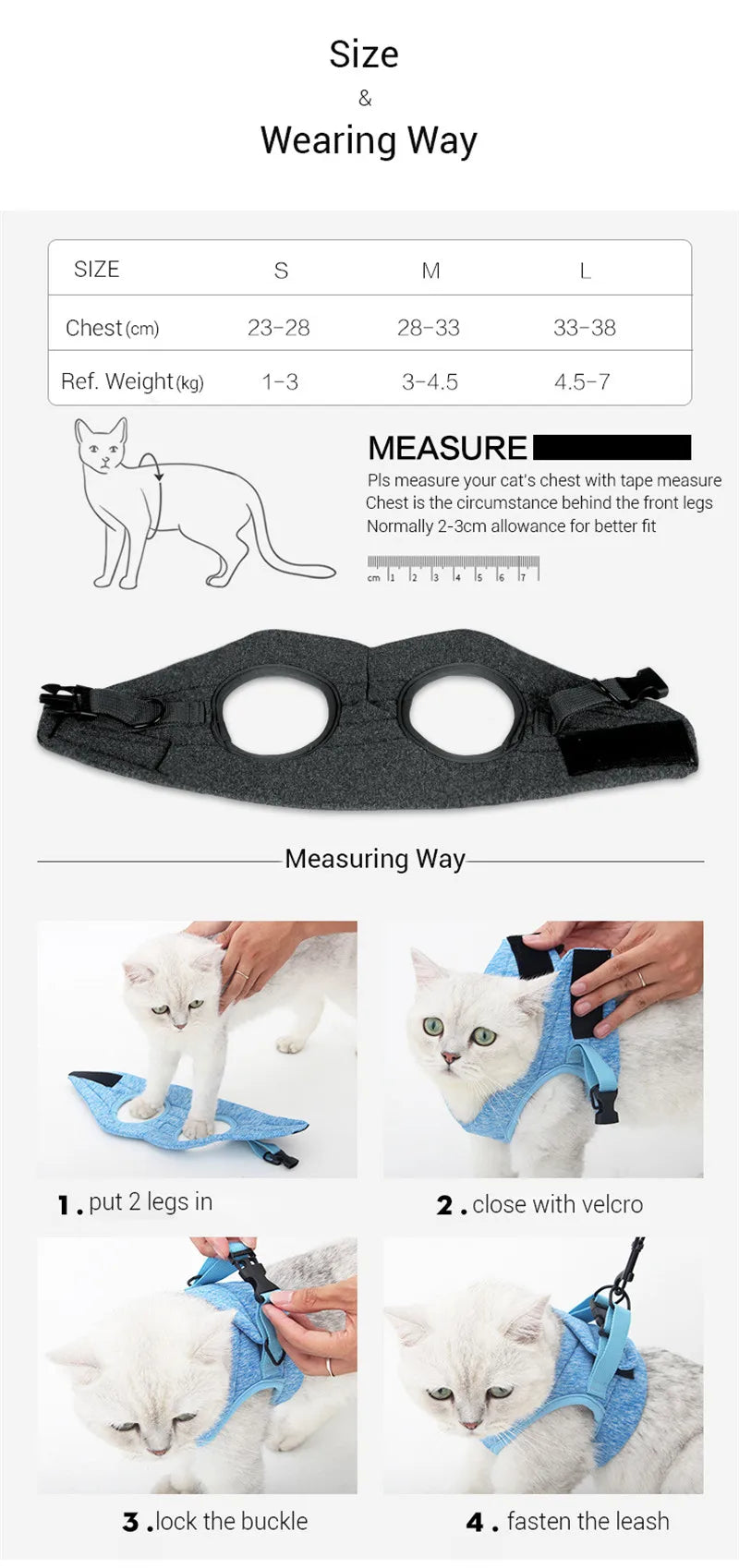 Arnés para gatos, arnés ligero acolchado de espuma para gatos, chaleco, arnés suave a prueba de fugas para gatos con correa, accesorios ajustables transpirables