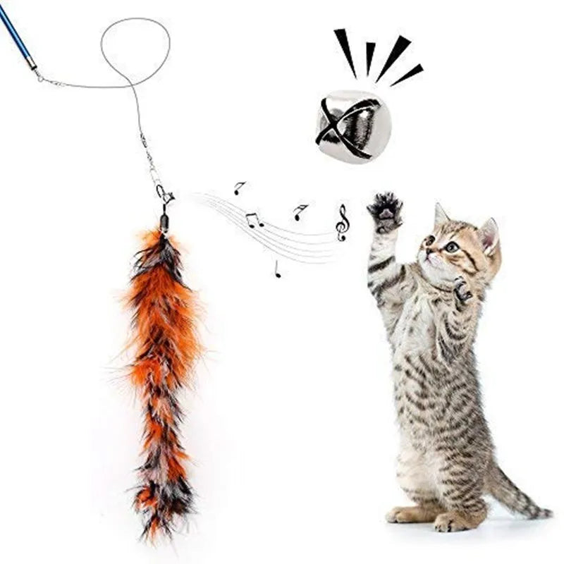 Juguete interactivo con plumas para gatos, varita de palo de pluma, campana de plumas retráctil para mascotas, producto receptor de repuesto para gatito