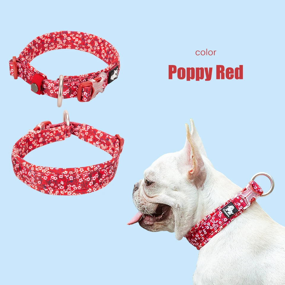 Pet Dog Collar with Three Adjustable Buckle Soft Comfortable Cotton Floral Pattern Resistant to Pull Accessories Fashion Style