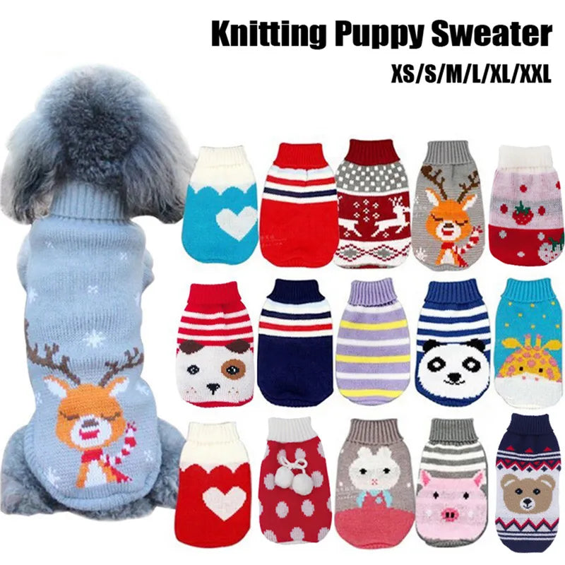 Warm Pet Clothes for Small Medium Dogs Winter Christmas Dogs Sweater Pet Clothing Knitting Costume Coat Cartoon Print Clothes Fashion Style