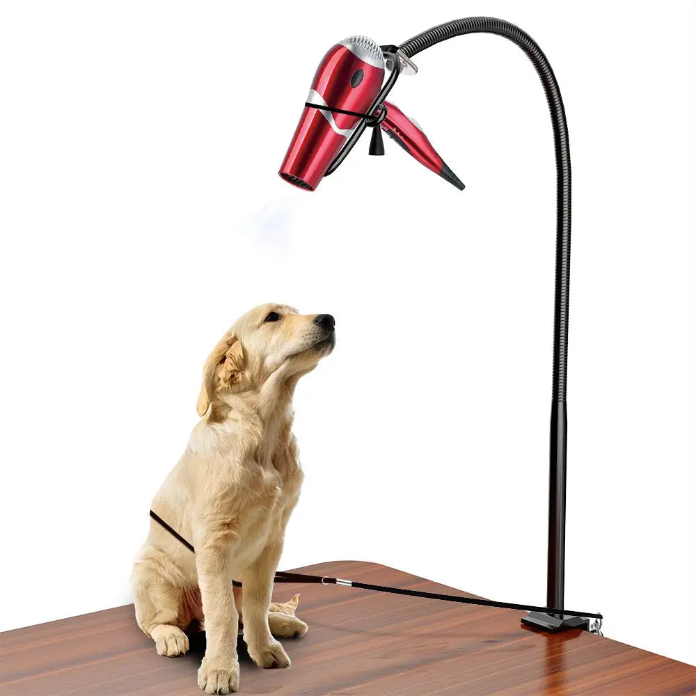 Accesorios de mesa para aseo de perros, soporte para secador de pelo, manos libres, acero inoxidable, rotación de 360 ​​grados con soporte de abrazadera ajustable