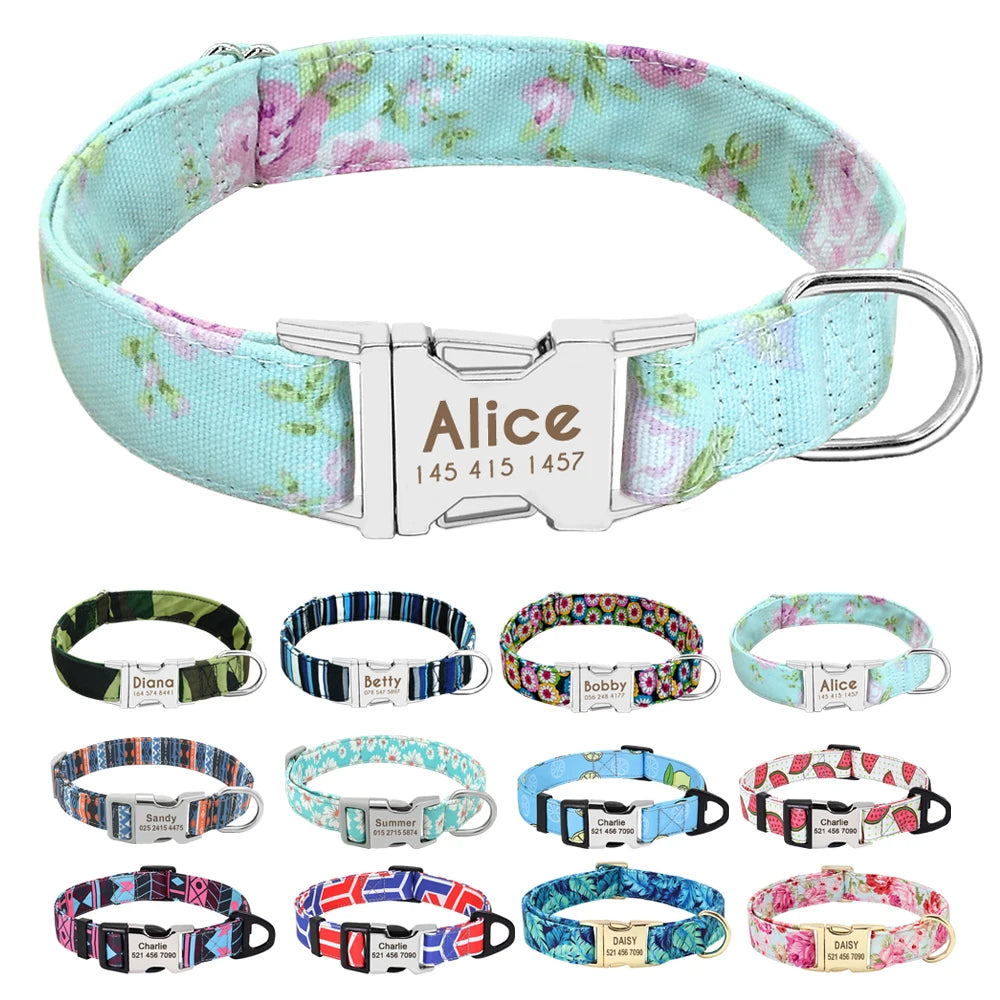 Accesorios personalizados para perros, Collar con estampado de nailon para cachorros y mascotas, collares de identificación para perros, identificación grabada gratis para perros pequeños, medianos y grandes