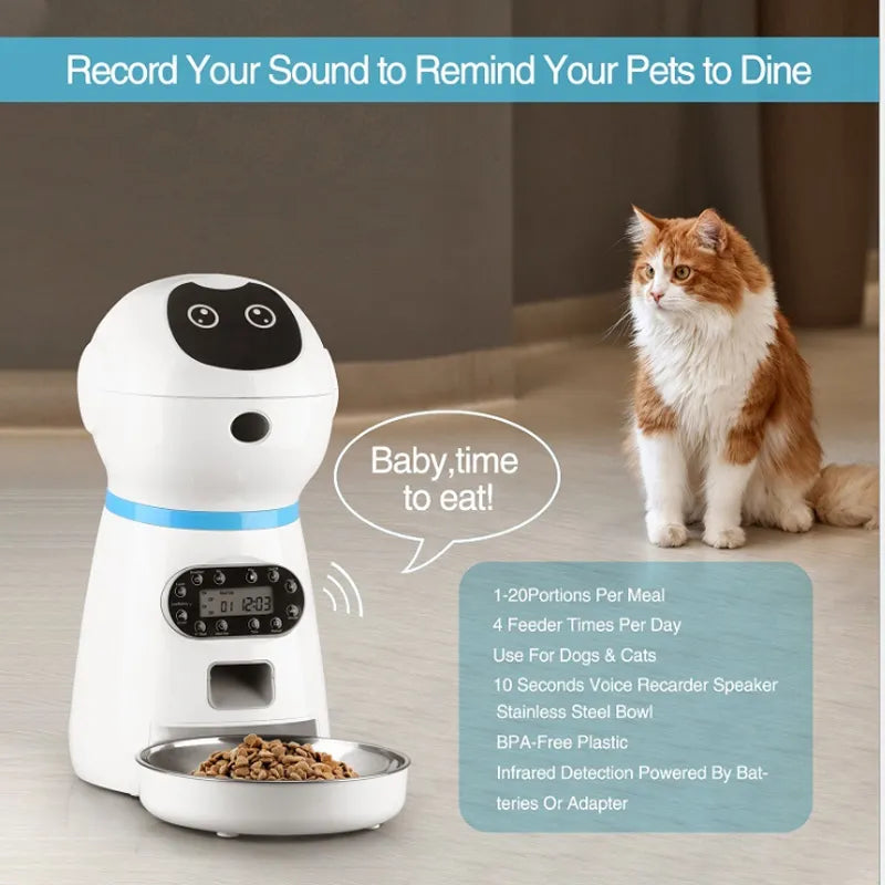 Alimentador automático de mascotas de 3,5l, dispensador de comida inteligente para gatos y perros, temporizador, tazón de acero inoxidable, alimentación automática para perros y gatos, suministros para mascotas