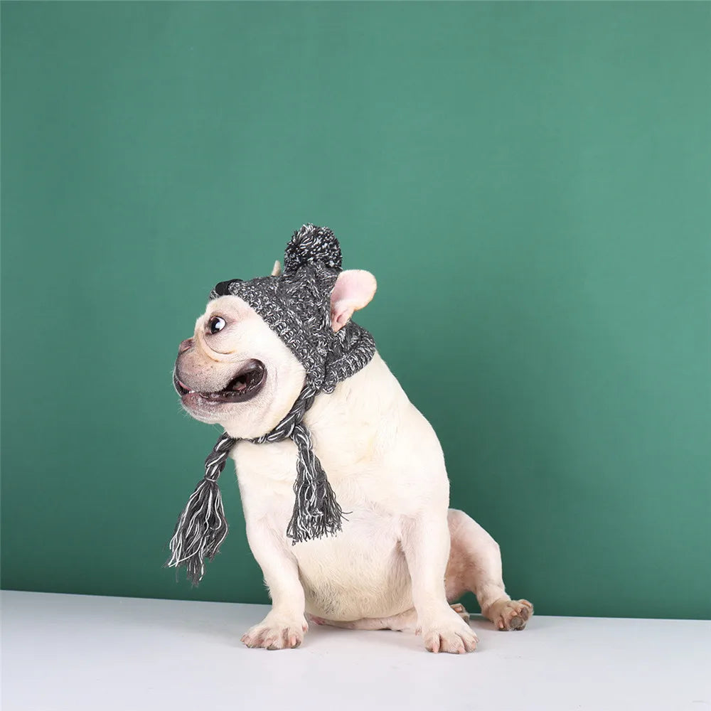 Gorro de Punto para Perros Gorro de Invierno cálido a Prueba de Viento para Perros con Orificios para las Orejas Gorro para Mascotas Ajustable Trenzado Gris Lindo Vestir Accesorios para Perros Estilo de Moda