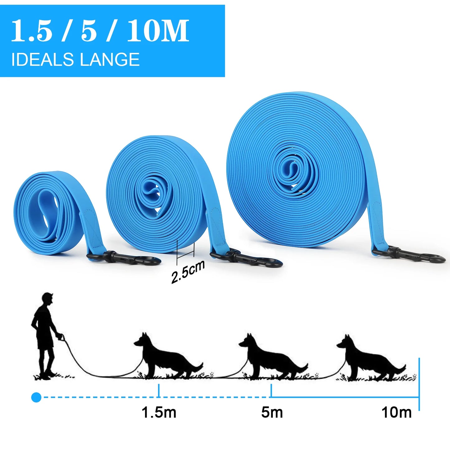 Correa de perro de PVC resistente de 1,5 m/3m/5m/10m de 2,5 cm de ancho, correa de entrenamiento para perros impermeable y duradera Multicolor para perros