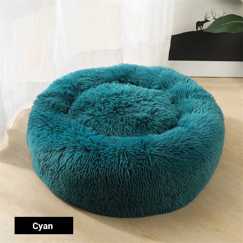 Washable Dog Bed with Zipper Luxury Long Plush Fur Round Donut Bed for Dogs Cat Super Soft Warm Removable Cover Dog Bed Sofa Mat