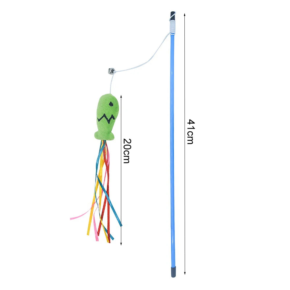 1 Uds. Juguete interactivo para gatos, divertido pez de color menta, borla con campana, palo para gato, juguete para gatitos, varita de juguete, suministros para mascotas