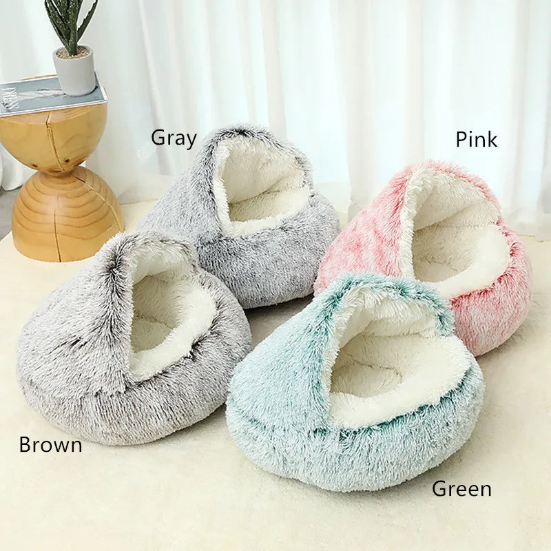 2 in 1 Plush Donut Cuddler Nest Warm Soft Calming Dog Cat Nest Puppy Bed with Cozy Sponge Non-Slip Bottom for pet Small cat Dogs