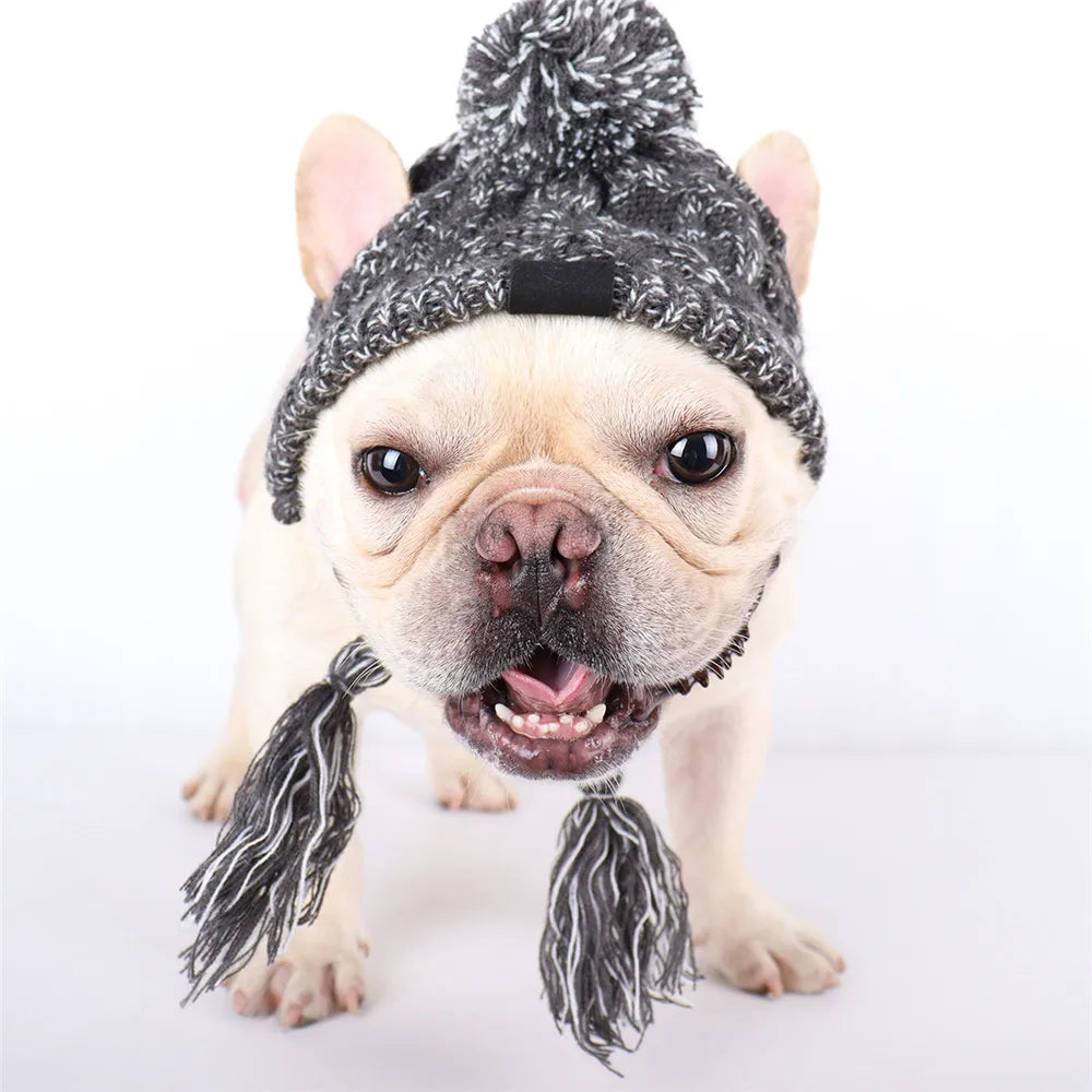 Gorro de Punto para Perros Gorro de Invierno cálido a Prueba de Viento para Perros con Orificios para las Orejas Gorro para Mascotas Ajustable Trenzado Gris Lindo Vestir Accesorios para Perros Estilo de Moda