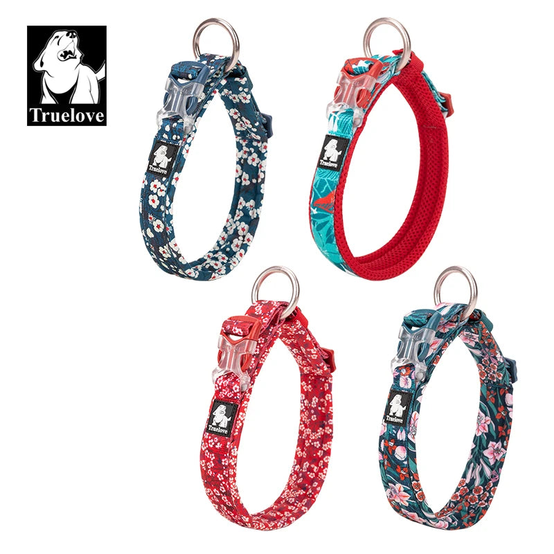 Pet Dog Collar with Three Adjustable Buckle Soft Comfortable Cotton Floral Pattern Resistant to Pull Accessories Fashion Style