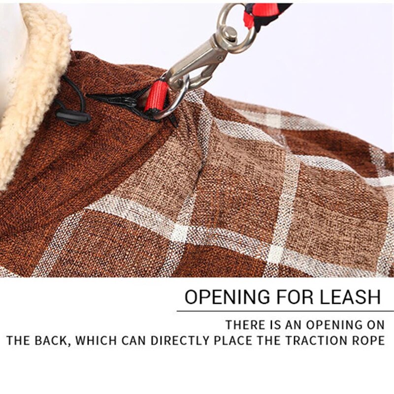 Warm Fleece Winter Big Dog Clothes Fashion Plaid Print  Pet Jacket with Belt for Medium Large Dogs Greyhound Weimaraner Clothing Fashion Style