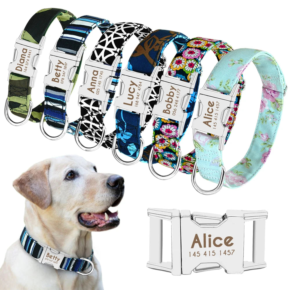 Accesorios personalizados para perros, Collar con estampado de nailon para cachorros y mascotas, collares de identificación para perros, identificación grabada gratis para perros pequeños, medianos y grandes