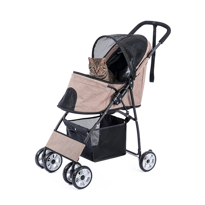 Cochecito portador estable para perros, cochecito para gatitos, carrito de bebé para cachorros y gatos al aire libre, cochecito para correr de gran espacio plegable ligero en 2 colores