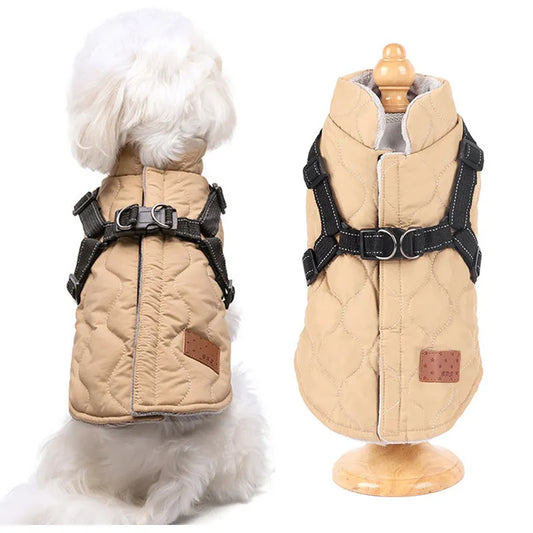 Veste d'hiver pour chien avec harnais, chaud, rembourré, doux, doublé en polaire, facile à porter, vêtements pour petits chiens, sécurité, style tendance